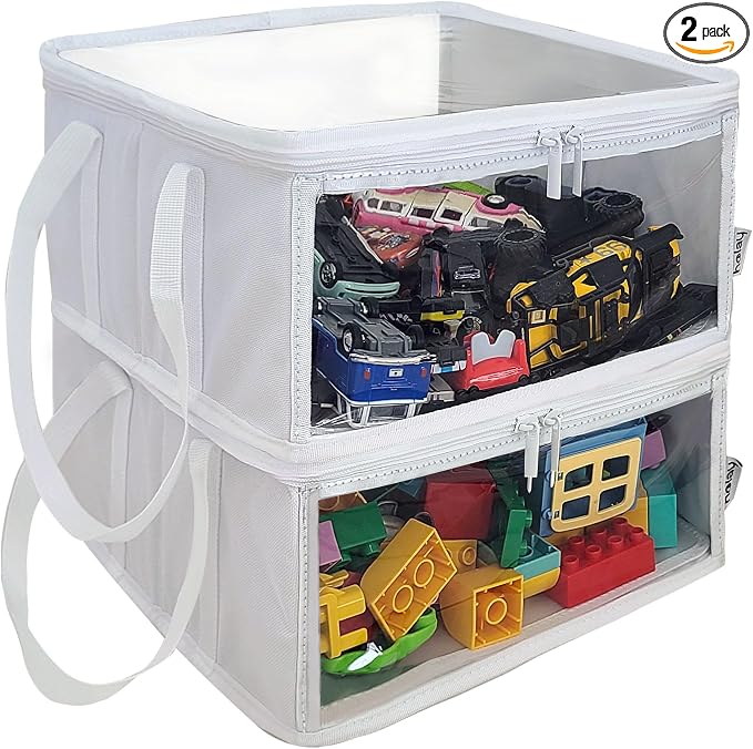holay 2 Pack Clear Storage Cubes with Lids, 12x12x6 Toy Organizer Bins | Transparent lid & sides; reinforced carry handles; folds flat; holds toys, clothes, books; fits cube shelves