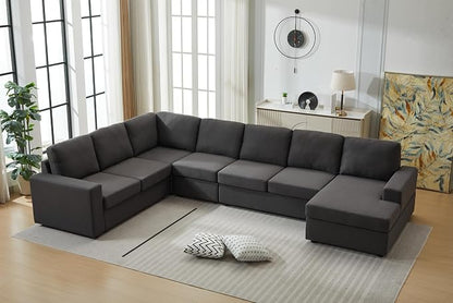 Ball & Cast 147" L-Shaped Sectional Couches for Living Room with Reversible Chaise&Removable Back Cushions,7 Seat Linen Upholstered Convertible Sectional Sofa,DIY Combination,for Home,Office,Dark Gray