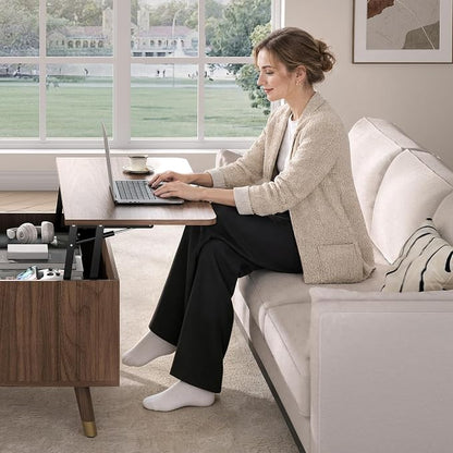 Square Coffee Table with Lift-Top & Flip-Top Storage, 36" Functional Modern Accent Center Table with Solid Wood Legs, Rustic Walnut Coffee Tables for Living Room Small Space or Office
