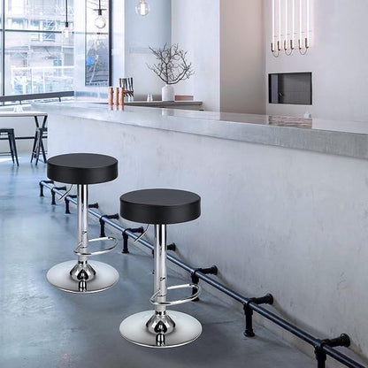 Finnhomy Bar Stools Set of 2 Modern PU Leather, Swivel Barstools with Footrest and Backless Round, Counter Height Adjustable Modern Counter stools for Kitchen, Black