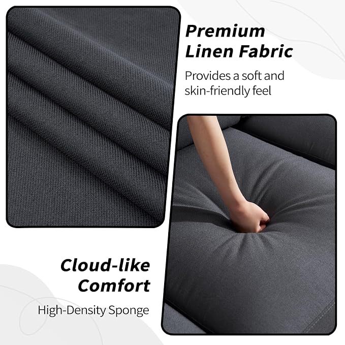 Modern 3 Seater Sofa for Living Room with Soft Deep Seats, Sofa 3 Seater in Linen, Upholstered Apartment Sofa with Armrests, Comfy Cozy Sofas for Bedroom (Linen, Dark Grey)