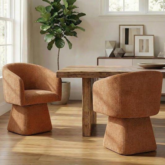 VKNOW Upholstered Swivel Dining Chairs Set of 2, Modern Dining Room Chairs with Barrel Back, Accent Arm Chair for Dining Room, Living Room, Bedroom, Vanity, Orange