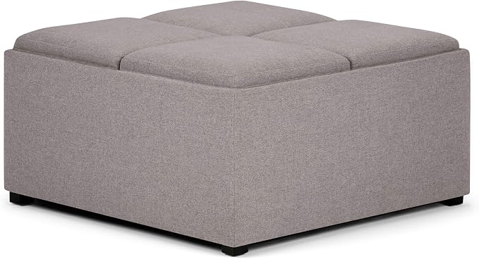 SIMPLIHOME Avalon Wide Contemporary Square Coffee Table Storage Ottoman, Cloud Grey, Table Ottoman