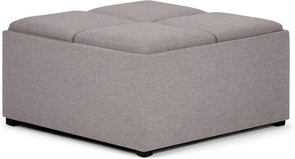 SIMPLIHOME Avalon Wide Contemporary Square Coffee Table Storage Ottoman, Cloud Grey, Table Ottoman