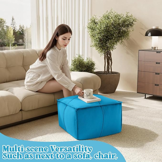 MeMoreCool Stuffed Round Pouf Ottoman Foot Rest, Floor Pouf Foot Stool with Soft Foam Chunk Filling, Small Round Ottoman Footstool Circle Footrest for Living Room