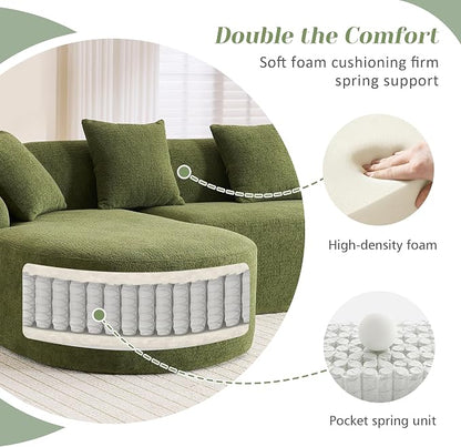 99" Curved Sofa with L-Shape Chaise,Modern Cloud Curved Couch with Deep Seat,No Assembly Required,Upholstered Oversized Couches for Living Room,Apartment (Green, 99Inch)