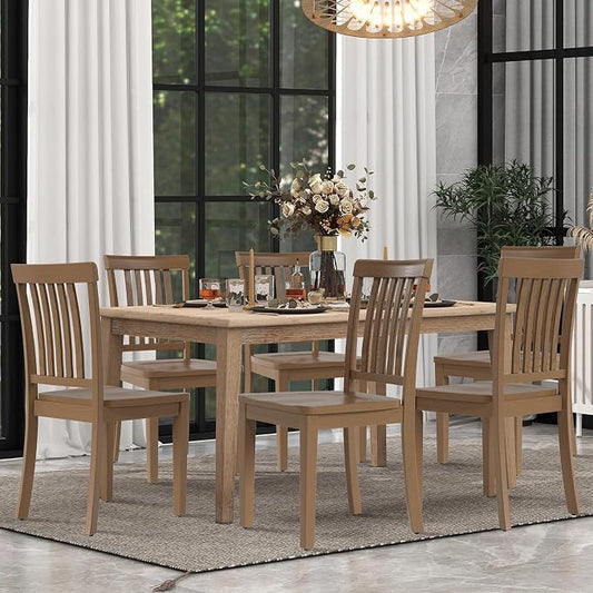 COLAMY Wooden Dining Room Chairs Set of 6, Spindle High Back Windsor Kitchen Side Chair, Farmhouse Dining Chairs for Kitchen, Dining Room, Light Brown