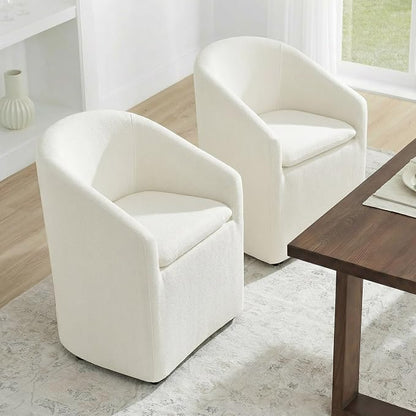 KISLOT Upholstered Dining Chairs Set of 2 with Casters, Modern Side Barrel Armchair with Washable Slipcover & Sturdy Metal Frame for Diningroom Bedroom Livingroom Reading Room, Beige Fabric