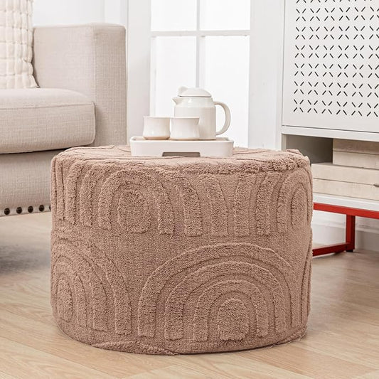 Asuprui Plush Fabric Ottoman Footrest – 20"x14" Soft Foam Pouf with Removable Cover Perfect for Living Room, Bedroom & Dorm(Light Coffee)