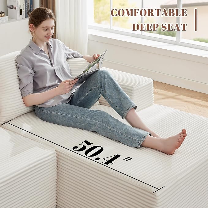 Mangodan 110” Cloud Sectional Couch, Boneless Sofa for Living Room, Modular Sectional Sofa with Deep Seat, Comfy Fluffy Couch with L-Shaped Chaise, No Assembly Required, Beige