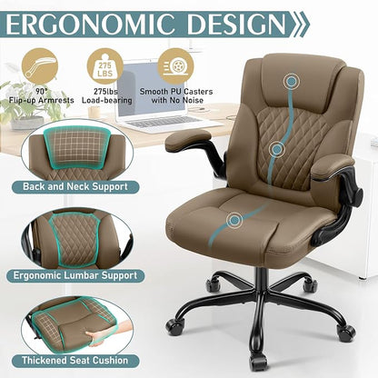 Leather Office Chair, PU Home Computer Desk Chairs with Ergonomic Back Support, 360°Swivel Free，Small Gaming Chair with Wheels and Adjustable Armrests, for Short People Use
