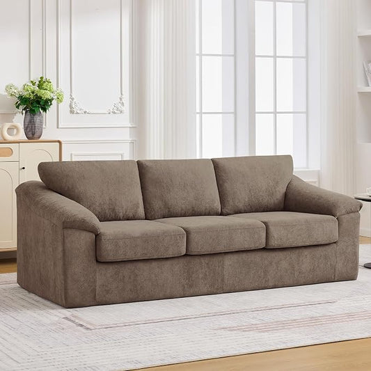 89" Boneless 3 Seater Sofa, Modern Cloud Couch for Living Room, 3 Seat Couch with Deep Seat, Thick Cushion, Comfy Upholstered Sofa for Apartment, No Assembly, Brown