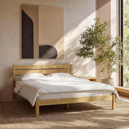 LIFEMENT Classic Wood Platform Bed Frame with Headboard, Essential, Noise Free, Under Bed Storage, No Box Spring Needed, Easy Assembly (Natural, Twin)