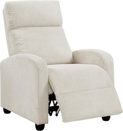 Lexicon Corduroy Pushback Recliner Chair Armchair Push Back Recliner, Solid Wood Frame and Metal Base, Easy Assembly Small Soft Single Sofa Accent Chair for Living Room/Office/Apartment, Beige