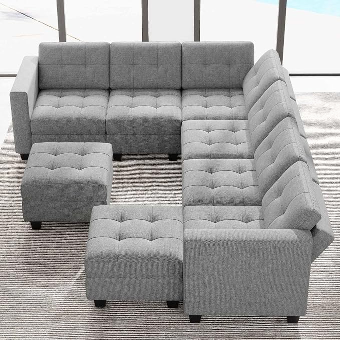 Belffin Modular Sectional Sofa with Storage Ottoman Oversized U Shaped Sofa Set Modular Sofa with Reversible Chaises Modern Fabric Light Grey