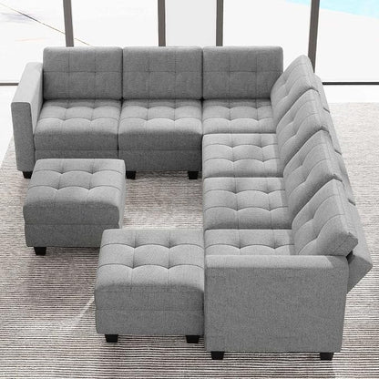 Belffin Modular Sectional Sofa with Storage Ottoman Oversized U Shaped Sofa Set Modular Sofa with Reversible Chaises Modern Fabric Light Grey