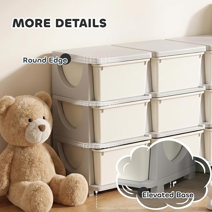 Qaba 3 Tier Kids Storage Unit, Toy Organizers and Storage with 9 Drawer Chest for Kids Bedroom Nursery Kindergarten Living Room for Boys Girls Toddlers, Cream White