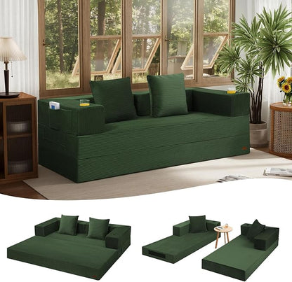 COMAX Futon Sofa Bed, Convertible Sofa Bed, Folding Boneless Couches | Boneless Couch for living room, 4‑in‑1 Fold Out Small Foldable Loveseat Floor Sleeper Mattress Lounge Space‑Saving