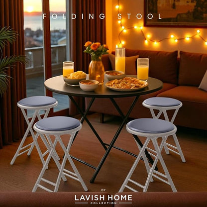 Lavish Home Folding Stool - Set of 4 Counter Height Bar Stools | 24-Inch Backless Folding Chairs with 225lb Capacity for Kitchen, Rec Room, or Game Room (Gray)