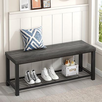 FOLUBAN Industrial Shoe Storage Bench for Entryway Hallway, Rustic Indoor Shoe Rack Bench Seat for Living Room Bedroom, 43.3 Inch Dark Gray