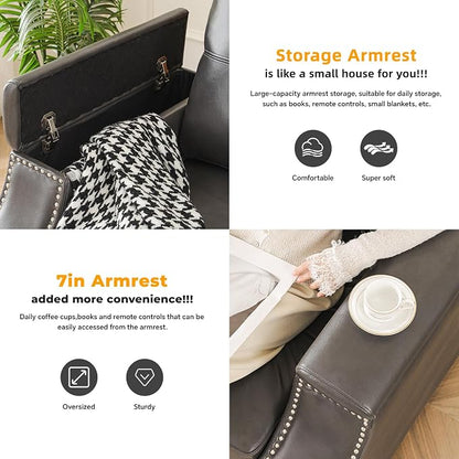 85'' Faux Leather Couch with Armrest Organizer,Sectional Sofa with Storage Movable Ottoman,Solid Wooden Frame,Thick Cushion,3 Seater L Shaped Couches for Living Room,Apartment,Home Furniture,Gray