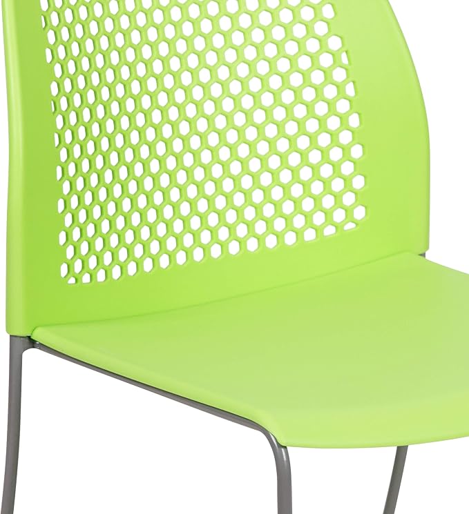Flash Furniture HERCULES Series 661 lb. Capacity Green Stack Chair with Air-Vent Back and Gray Powder Coated Sled Base