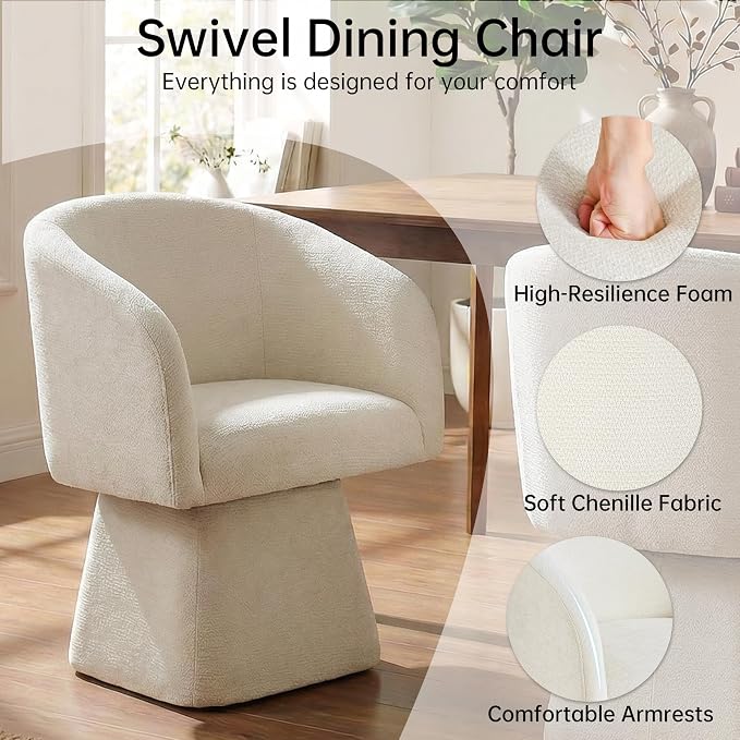 VKNOW Upholstered Swivel Dining Chairs Set of 1, Modern Dining Room Chairs with Barrel Back, Accent Arm Chair for Dining Room, Living Room, Bedroom, Vanity, Beige