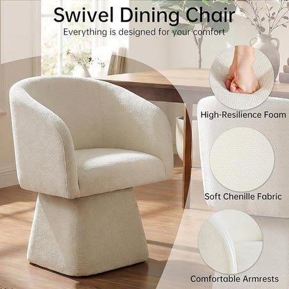 VKNOW Upholstered Swivel Dining Chairs Set of 1, Modern Dining Room Chairs with Barrel Back, Accent Arm Chair for Dining Room, Living Room, Bedroom, Vanity, Beige
