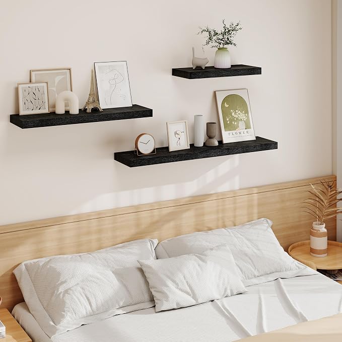 Vivelove 48 Inch Floating Shelves, Deep Wall Shelves with Invisible Brackets, Display Shlf for Bathroom Living Room Kitchen Bedroom Office Farmhouse Home Decor, 48" X 9.3" X 1.5" - Set of 1, Black