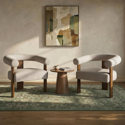 VKNOW Accent Chair, Vanity Chair with Armrests and Walnut Legs, Brown | Mohair-type Fabric, Barrel Back, Armrests, For Adults and Family, Living Room, Bedroom, Vanity, No Wobble, Easy Assembly