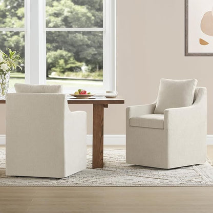 KISLOT Upholstered Dining Chairs Set of 1, Washable Cover Modren Deskchair with 4 Casters & Hidden Storage for Dining Room, Living Room, Home Office, Beige, 1 Box
