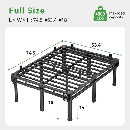 Superay Full Bed Frame, 18 inch Metal Bed Frame & Box Spring 2 in 1 Design, Double Layer Bed Frame with Rounded Legs, Heavy Duty Platform Support 4000lbs, with Matress Gasket & headboard Adapter