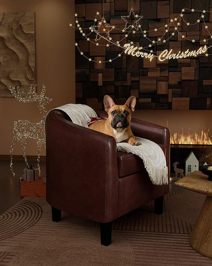 GarveeHome Accent Chair Faux Leather Barrel Chairs Club Armchair with Soft Seat for Living Room Bedroom Reading Waiting Room - Brown