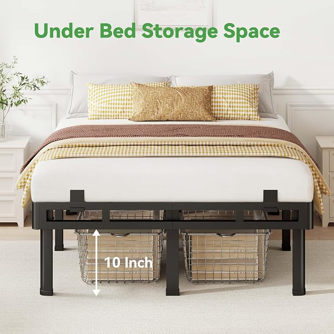 Superay Twin XL Bed Frame, 14 inch Metal Bed Frame & Box Spring 2 in 1 Design, Double Layer Bed Frame with Rounded Legs, Heavy Duty Platform Support 4000lbs, with Matress Gasket & headboard Adapter