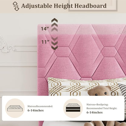 GarveeHome Pink Twin XL Bed Frame with Upholstered Headboard, Heavy-Duty Platform Bed Frame with Adjustable Headboard, Strong Wood Slat Support/No Box Spring Needed/Noise Free