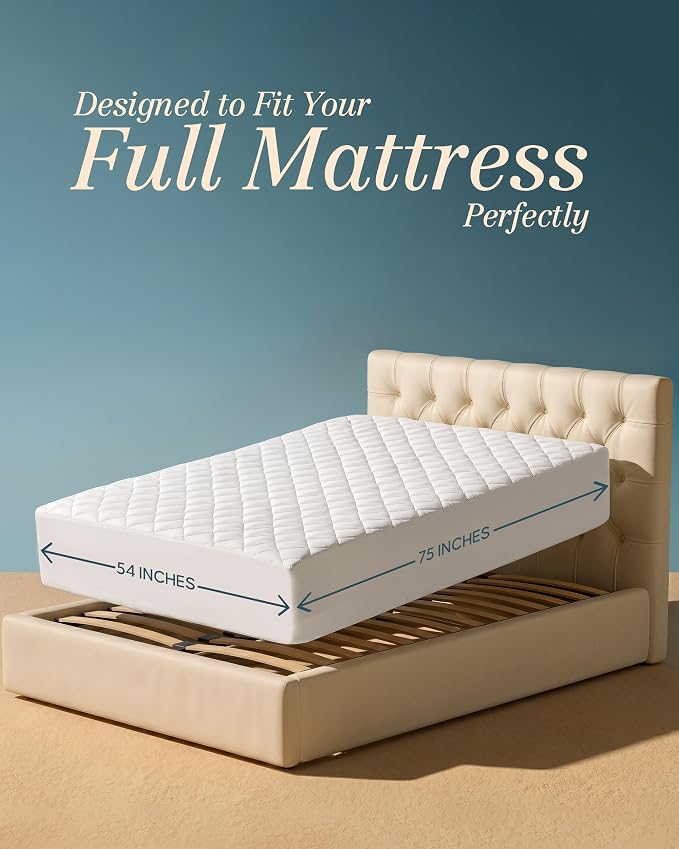 Quilted Fitted Mattress Pad 2 Pack, Full Mattress Protector Topper with Deep Pocket Stretches up to 16 Inches, Machine Washable Mattress Cover by Utopia Bedding (White)