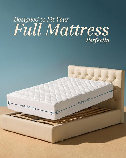 Quilted Fitted Mattress Pad 2 Pack, Full Mattress Protector Topper with Deep Pocket Stretches up to 16 Inches, Machine Washable Mattress Cover by Utopia Bedding (White)
