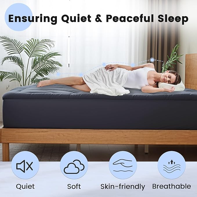 Waterproof Mattress Pad Queen, Quilted Fitted Queen Mattress Topper, Five-Layers Noiseless Mattress Protector Cover with 8"-21" Deep Pocket, Machine Washable, Grey, 60x80