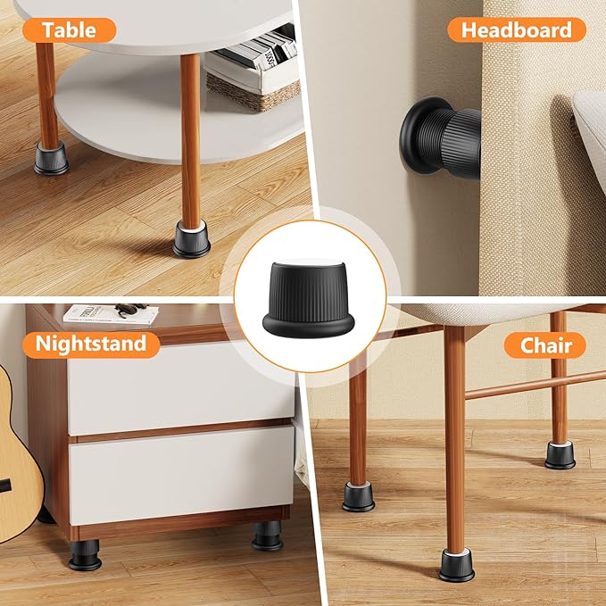 Adjustable Furniture Bed Risers, 1.6-2.6 inch Black, Durable Plastic Anti Slip Couch Risers 2 inch ABS Adjustable Headboard Stopper (Black - 4 pcs)