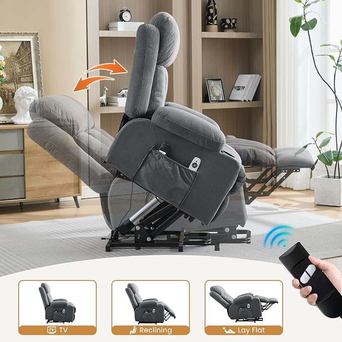 MAHOMICO Power Lift Recliner Chair for Elderly with Vibration Massage and Lumbar Heating Electric Oversized Single Sofa with Cup Holder and USB Charge Port for Living Room