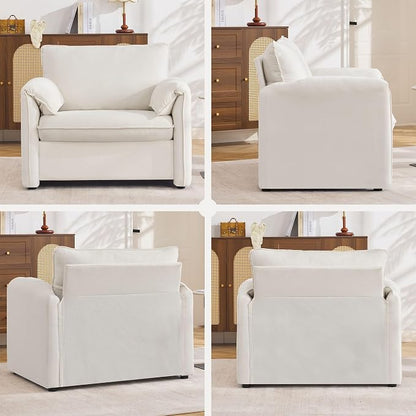 Oversized Accent Chair for Living Room, 41.73" Modern Armchair Set of 2 with Deep Seat, Mid-Century Comfy Reading Chair with Padded Arms, Large Chenille Single Sofa Chairs for Bedroom, Beige