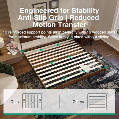 Novilla King Size Bed Frame with 3-Level Adjustable Storage Headboard, Solid Wood Platform Bed Frame with Slats, No Box Spring Needed, Noise Free, Walnut Finish for Master Bedroom and Guest Room