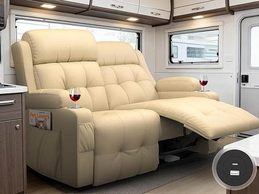 Reclining Loveseat with Pebble Texture Fabric, Loveseat Recliner with USB/Type C Ports, Storage & Cup Holders, RV Wall Hugger Recliner Sofa for Living Room & Home Theater & RV