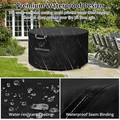 QH.HOME Fire Pit Cover Round, 100% Waterproof, 600D Strong Tear Resistant, Outdoor Firepit Covers Round Fits 34 inch ,35 inch,36 inch Fire Pit Cover, 36” Dia X 20”H -Black