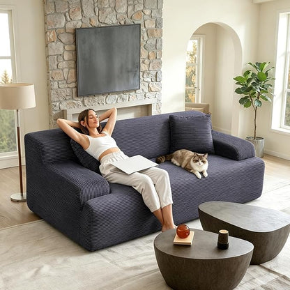 VINGLI 72" W Boneless Loveseat Sofa, Cloud Corduroy Couch in a Box, Compressed Deep Seat Sofa with 10.6" Wide Curved Armrests, Easy Assembly Required for Living Room, Apartments & Office, Dark Grey