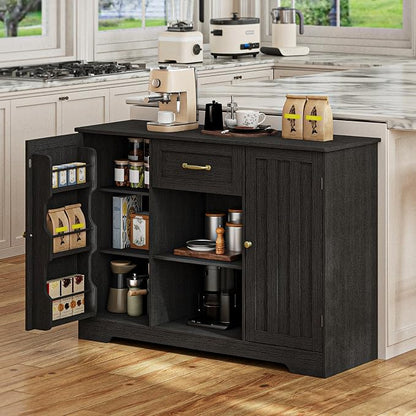 Gizoon 45" Coffee Bar Cabinet with Door and Shelves Kitchen Hutch with Countertop, Kitchen Buffer Cabinet with Storage for Bedroom and Living Room, Black