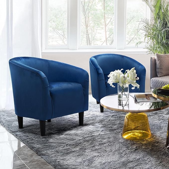 Topeakmart Velvet Accent Chair, Modern Club Chair Upholstered Armchair with Solid Legs Comfy Sofa Chair for Living Room/Bedroom/Waiting Room, Navy Blue