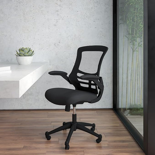 Flash Furniture Kelista Mid-Back Black Mesh Swivel Ergonomic Task Office Chair with Flip-Up Arms - Set of 5