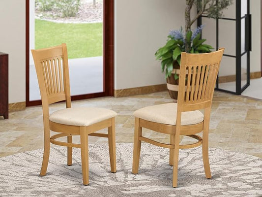 East West Furniture VAC-OAK-C Vancouver Dining Chairs - Linen Fabric Upholstered Wood Chairs, Set of 2, Oak