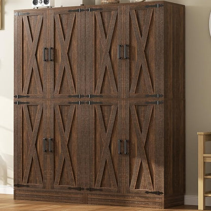 Unikito 71" Tall Kitchen Pantry Cabinet with Farmhouse Barn Doors and Storage Drawer, 8 Adjustable Shelves, Freestanding Cupboard for Dining Room, Living Room, Utility Room, Weathered Brown 2 Pack